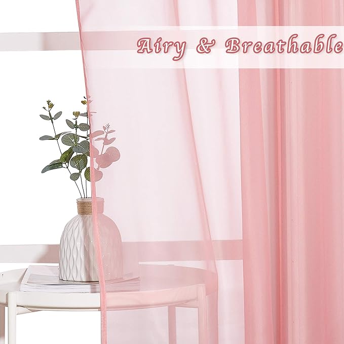NICETOWN Sheer Textured Voile Curtains - Ring Top Soft Sheer Vertical Window Coverings with Light Penetration for Loft/Apartment (W54 x L72 - inch, Coral, Set of 2)