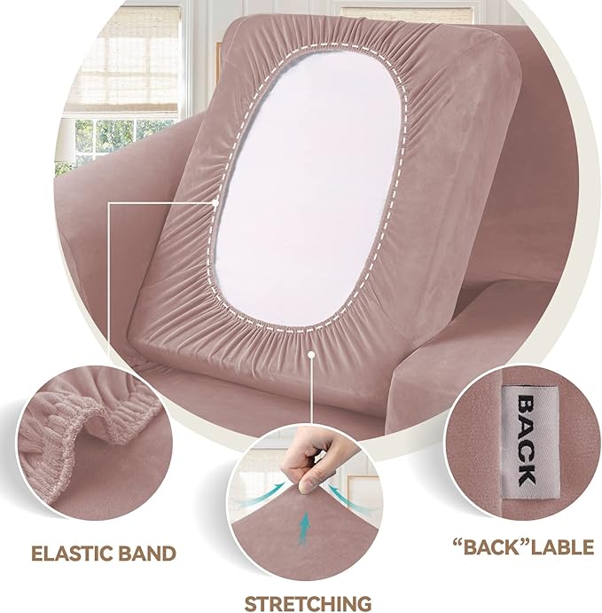 WEERRW Velvet Couch Covers for 2 Cushion Couch Sofa - High Stretch Luxury Velvet Plush 3 Pieces Sofa Slipcovers with Elastic Bottom, Furniture Protector for Pets, Machine Washable, Pink, Medium