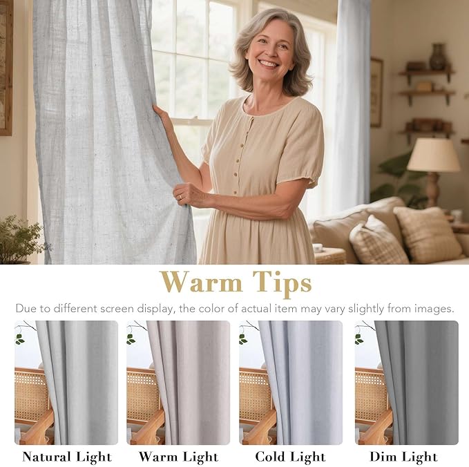 H.VERSAILTEX 2 Pack Ultra Luxurious High Woven Linen Elegant Semi Sheer Curtain Panels Light Reducing Privacy Panels Drapes, Nickel Grommet Curtain Set, Extra Long 52x108-Inch, Dove