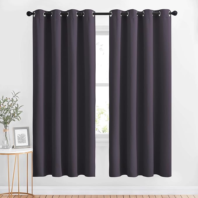 NICETOWN Insulated Curtains Blackout Draperies - Triple Weave Microfiber Home Thermal Insulated Solid Ring Top Blackout Curtains/Panels for Bedroom(Greyish Purple, Set of 2, 52 x 72 Inch)