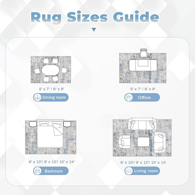pmtsns Area Rugs 6x9 for Living Room: Washable Rug Modern Abstract Neutral Soft Non-Slip Low-Pile Indoor Carpet for Bedroom Dining Room Playroom Home Office (Light Blue Brown, 6'x9')