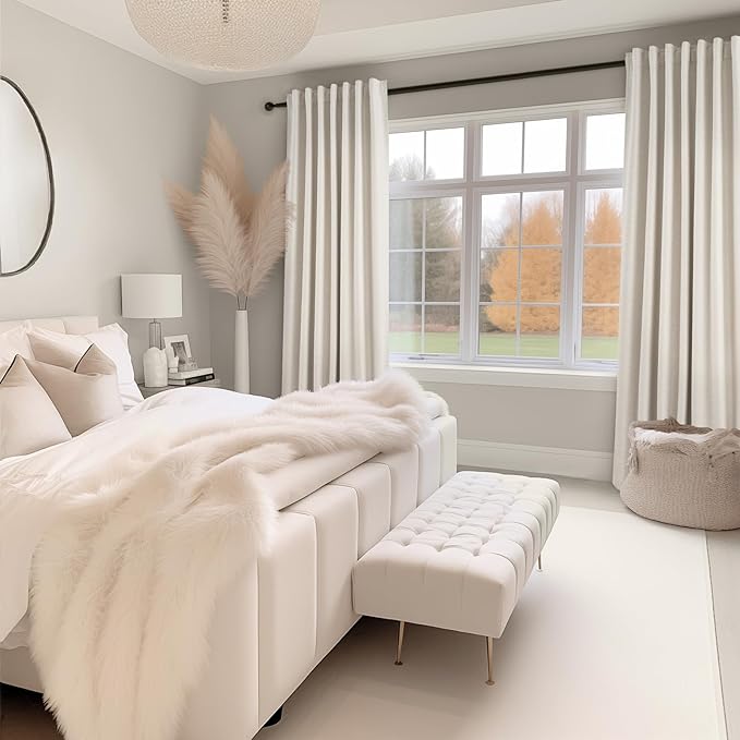 70 Inches Extra Wide Natural Linen Blackout Curtains 84 Inch Long for Living Room 100% Black Out Back Tab Pleated Drapes for Bedroom Winter Thick Window Energy Efficient 70"W x 84"L 2 Panels