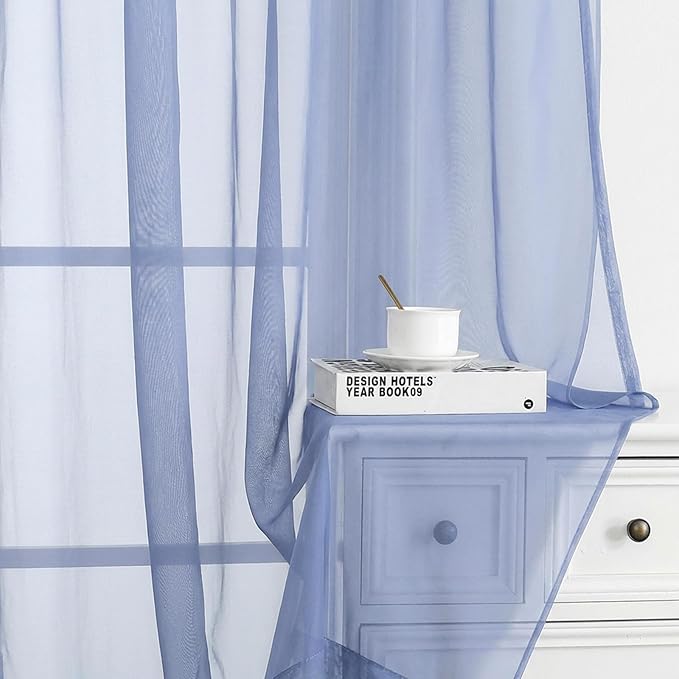 Chyhomenyc Sheer Curtains 108 Inch Length 2 Panels Set - Extra Long Light Filtering Solid Voile Window Drapes for Living Room Bedroom, 42Wx108L, 9FT Length, Denim Blue
