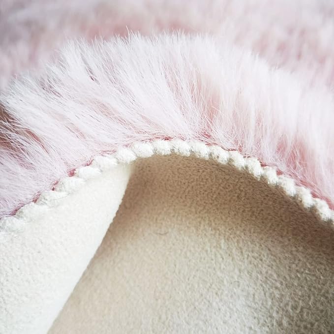 Ghouse Ultra Soft Faux Rabbit Fur Rug, Machine Washable Area Rugs for Bedroom Fluffy Rugs for Living Room, No-Shedding Carpet Sheepskin Rug Pink 2 x 6 Feet