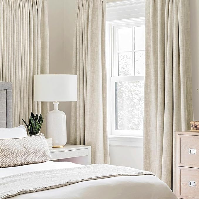 MIULEE 100% Blackout Linen Textured Curtains for Bedroom Solid Thermal Insulated Cream Grommet Room Darkening Curtains & Drapes Luxury Decor for Living Room Nursery 52 x 108 Inch (2 Panels)
