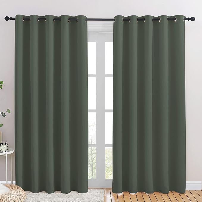 NICETOWN Room Darkening Draperies Window Curtain Panels, Thermal Insulated Grommet Room Darkening Curtains for Bedroom (Dark Mallard, 2 Panels, W70 x L84 -inch)