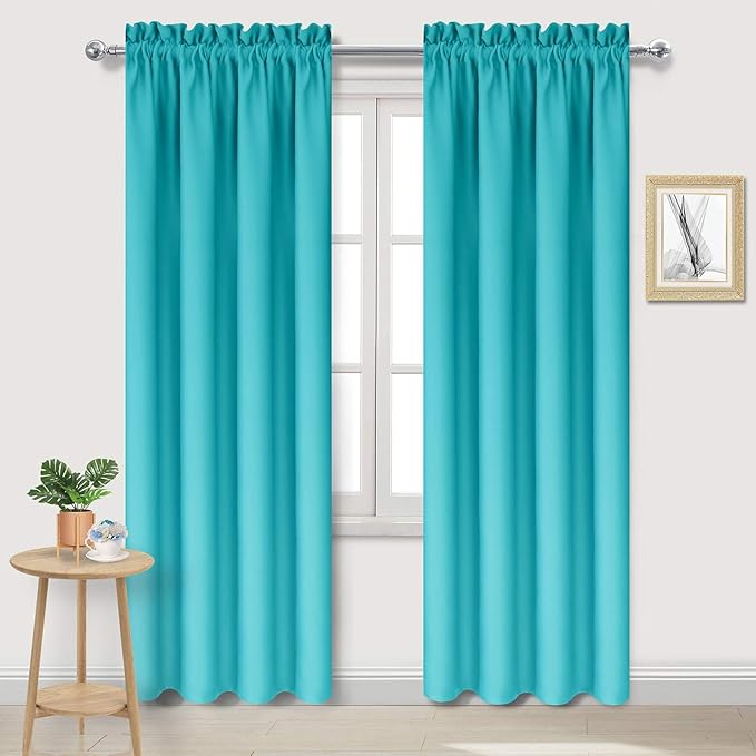DWCN Blackout Curtains for Bedroom – Thermal Insulated Energy Saving Drapes for Living Room, Turquoise, W 38 x L 84 Inch, Set of 2 Rod Pocket Curtain Panels