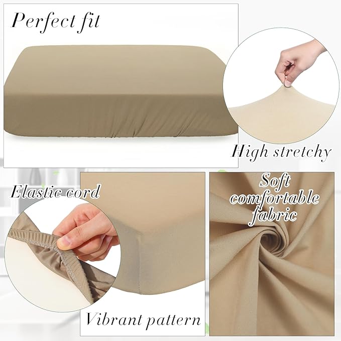 Newwiee 8Pcs Patio Cushion Covers Stretch Outdoor Cushion Cover Replacement for Patio Furniture Sofa Couch Slipcovers, Soft Flexibility Washable Furniture Protector(Waterproof Pure,Khaki Yellow)