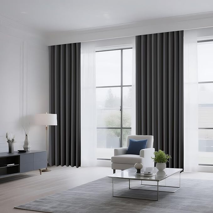 CUCRAF Dark Grey Blackout Curtains 84 inch Length 2 Panels Set, Rod Pocket Room Darkening Drapes for Bedroom Living Room, Insulated Thermal Light Blocking Window Curtain (W52 x L84 Inch)