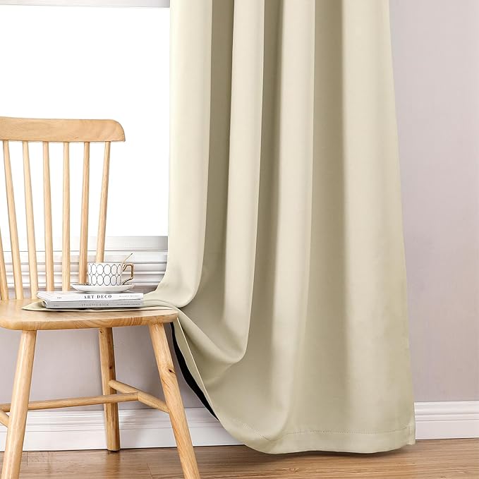 ChrisDowa 100% Blackout Curtains 45 inch Long for Bedroom with Black Liner, 2 Thick Layers Total Blackout Thermal Insulated Grommet Window Curtains 2 Panels Set (Light Beige, 52 x 45 Inch)