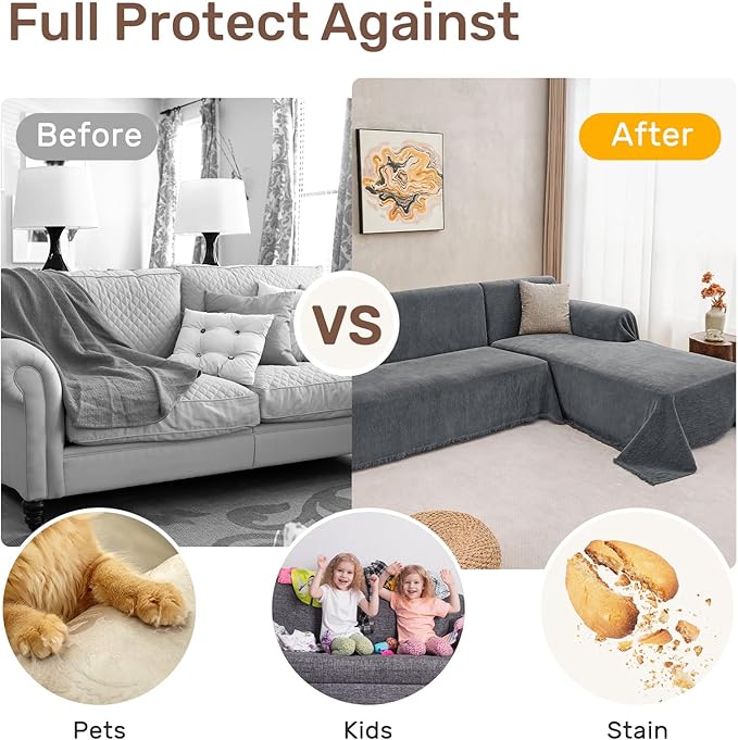 Sectional Couch Covers, 2 Pieces Washable L Shaped Couch Covers Sofa Blanket for Dogs Pet Friendly Sectional Sofa Slipcovers Furniture Covers,71"x 102"+ 71"x 110",(Large,Dark Gray)