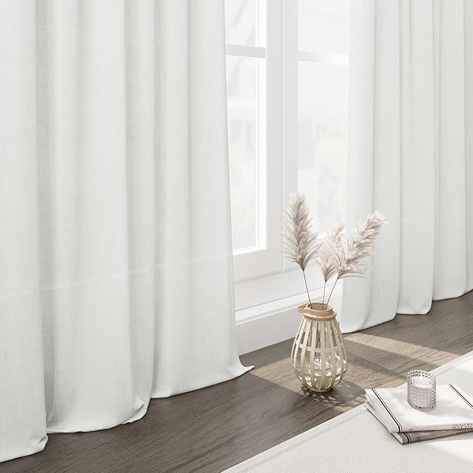 Linen Off White Curtains 135 inch Extra Long for Living Room Back Tab Light Filtering Semi Sheer Drapes Modern Farmhouse Coastal Decor Cotton Textured Curtain for Floor to Ceiling High Window 52x135