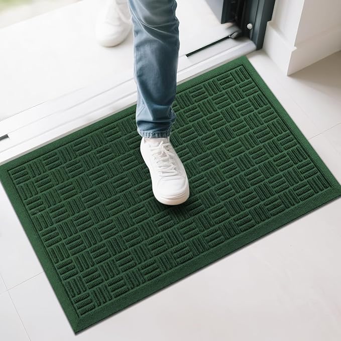 Mibao Front Door Mat Indoor Outdoor Entrance, Dirt Trapping Waterproof All-Season, All-Weather Doormat, Non-Slip Durable Natural Rubber Low Profile Easy Clean Patio Entrance Mat, 29.5" x 17", Green