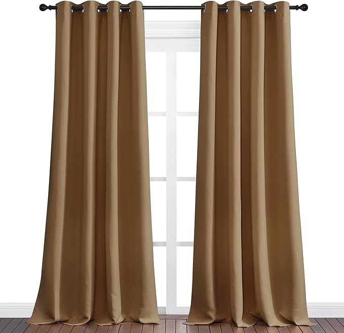 NICETOWN Sleek Blackout Curtains 96 inches Length for Windows, Noise Reducing and Block Draft Panels for Door Doorway Laundry Office Luxury Decor Theme (2 Panels, Gold Brown, W55 x L96 -Inch)