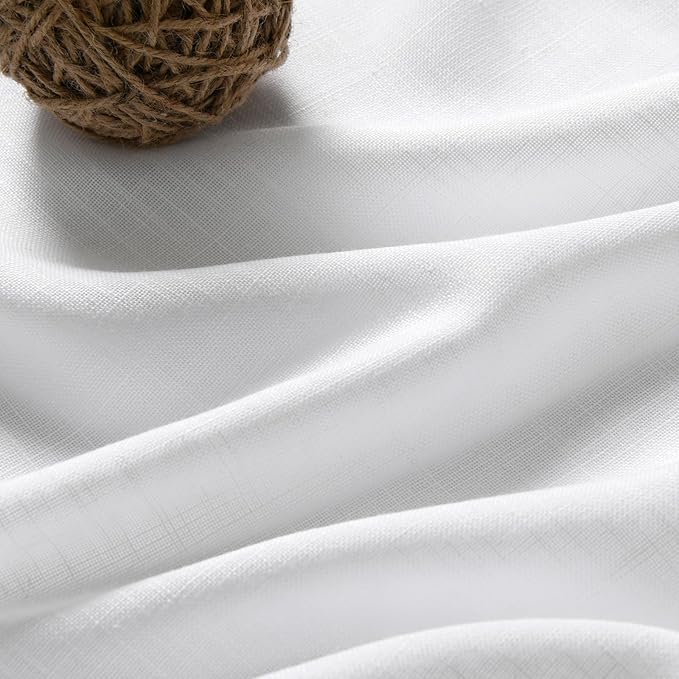Nanspring White Linen Curtains for Living Room 119 Inches Long Extra Long Back Tab Curtains Farmhouse Light Filtering Semi Sheer Linen Drapes Ceiling to Floor for Large Window 2 Panels Set 52x119