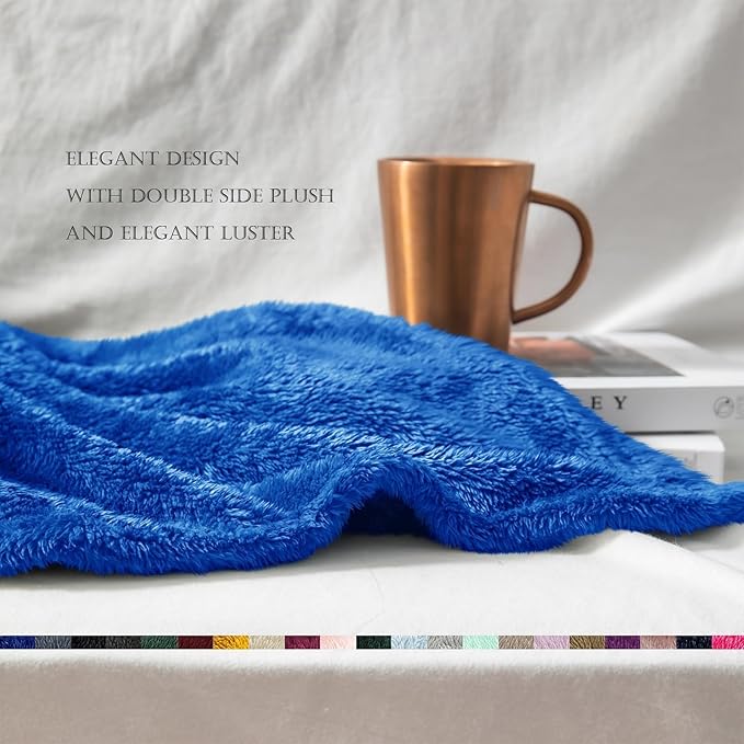 Exclusivo Mezcla Plush Fuzzy Fleece Throw Blanket Extra Large, Super Soft, Fluffy and Warm Blankets for Couch, Bed, All Season (Cobalt Blue, 50x70 inches)