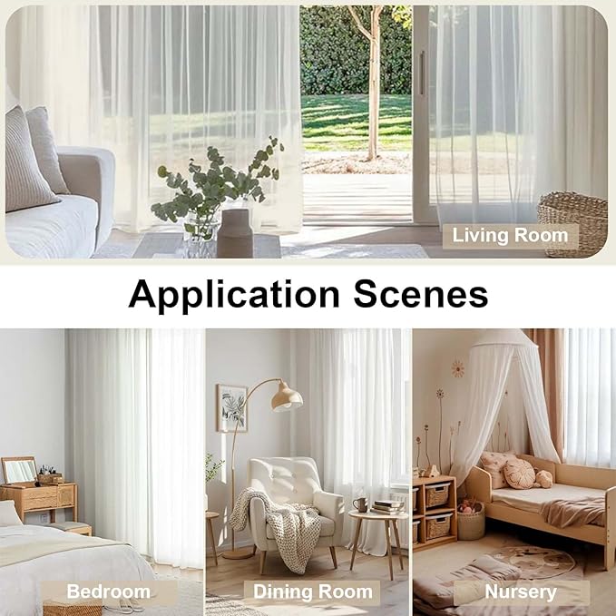 OWENIE Sheer Curtains 90 Inches Long, Elegant Sheer Curtains for Bedroom, Window Voile Sheer Curtain Panels/Drapes/Treatment for Living Room, 2Pcs, Each 42" W x 90" L, Ivory
