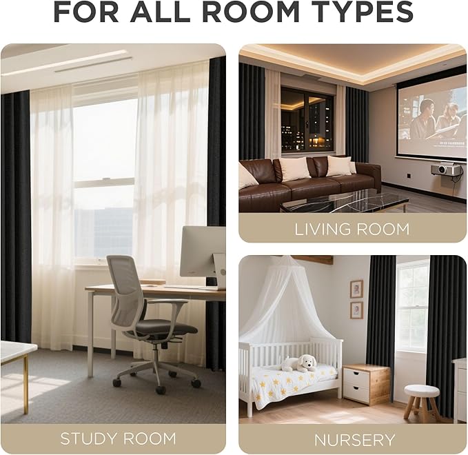 Joydeco Blackout Curtains for Bedroom - 84 Inch Long 100% Light Blocking 2 Panels Set Black Drapes, Thermal Insulated Room Darkening Curtains, Linen Textured for Living Room, Rod Pocket & Back Tabs
