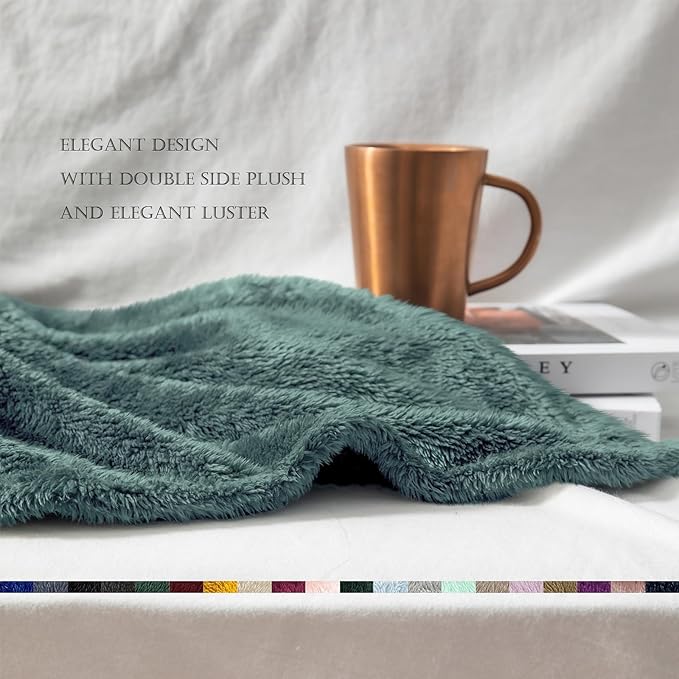 Exclusivo Mezcla Plush Fuzzy Fleece Bed Blanket King Size, Super Soft, Fluffy and Warm Blankets for Couch, Bed, All Season (Celadon, 90x104 inches)