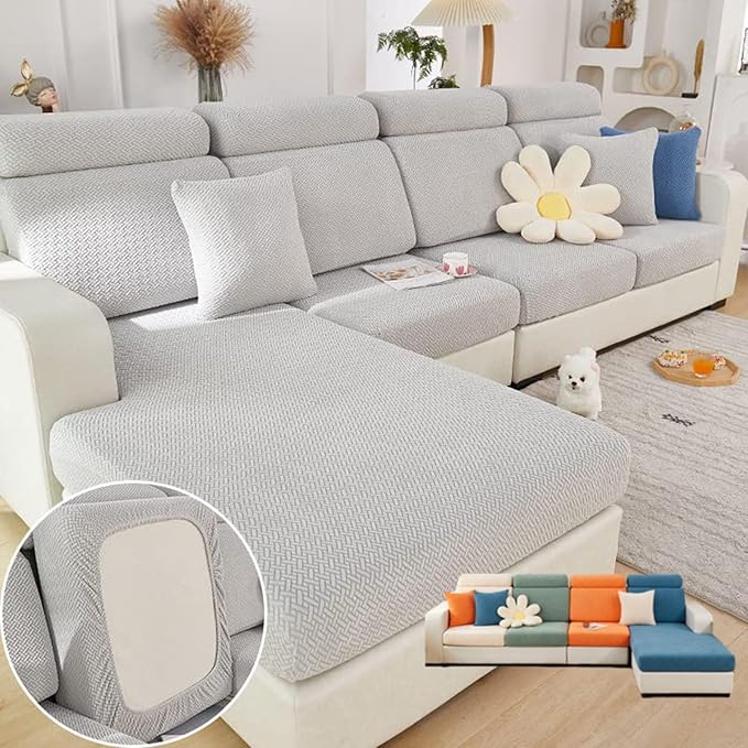 Soothing Home Sofa Covers, Sofa Hero Covers, Wear-Resistant Universal Couch Covers Washable Stretch Sectional Couch Cushion Covers (Light Grey,Extra Large Seat Cover)