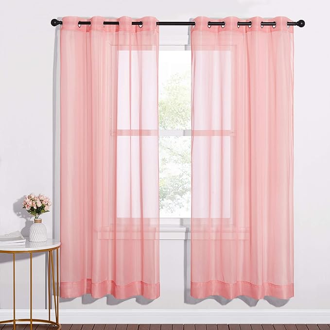 NICETOWN Sheer Textured Voile Curtains - Ring Top Soft Sheer Vertical Window Coverings with Light Penetration for Loft/Apartment (W54 x L72 - inch, Coral, Set of 2)