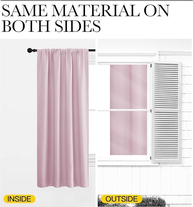 NICETOWN Room Darkening Curtains for Girls Room - Nursery Essential Thermal Insulated Solid Rod Pocket Top Drapes (Lavender Pink=Baby Pink, 1 Pair, 42 x 63 Inch)