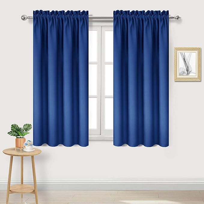 DWCN Blackout Curtains Room Darkening Thermal Insulated Bedroom Curtains Window Curtain Panels, 42 x 54 inches Long, Set of 2 Classic Blue Rod Pocket Drapes