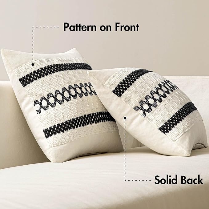MIULEE Set of 2 Black Boho Decorative Lumbar Pillow Covers 12x20 Inch Farmhouse Rustic Couch Throw Pillows Modern Cotton Cushion Covers Retro Cute Macrame Woven Spring Home Decor for Bed Sofa Chair