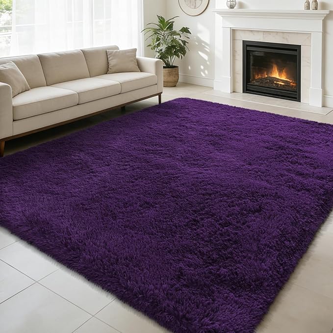 6x9 Fluffy Area Rug for Living Room,Shag Area Rugs for Bedroom,Purple Soft Fuzzy Rug Non-Shedding Indoor Plush Carpet for Kids Bedroom Nursery Dorm Home Decor