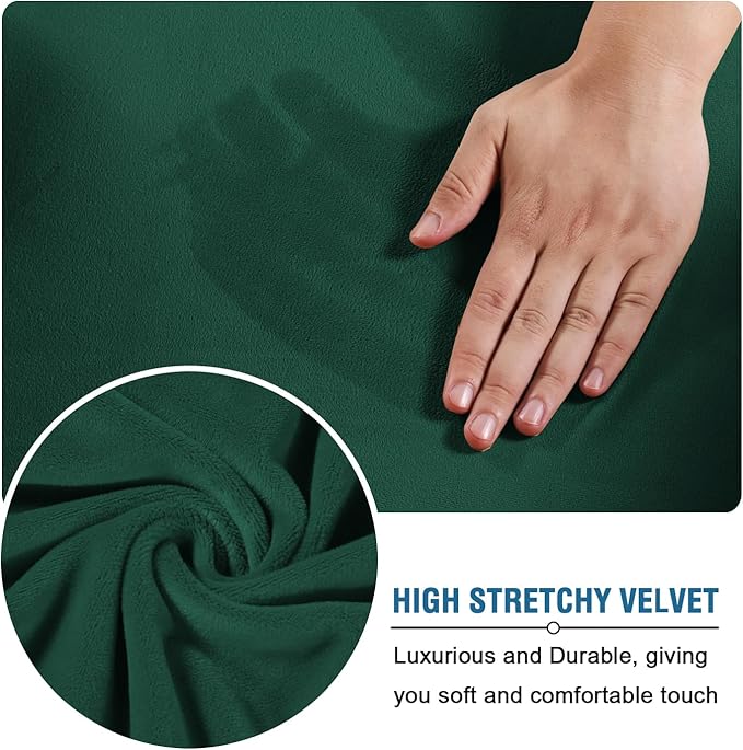 H.VERSAILTEX Rich Velvet Stretch 2 Piece Cover Chair Slipcover Sofa Cover Furniture Protector Couch Soft with Elastic Bottom Chair Couch Cover Width Up to 49 Inch (Chair, Vintage Green)