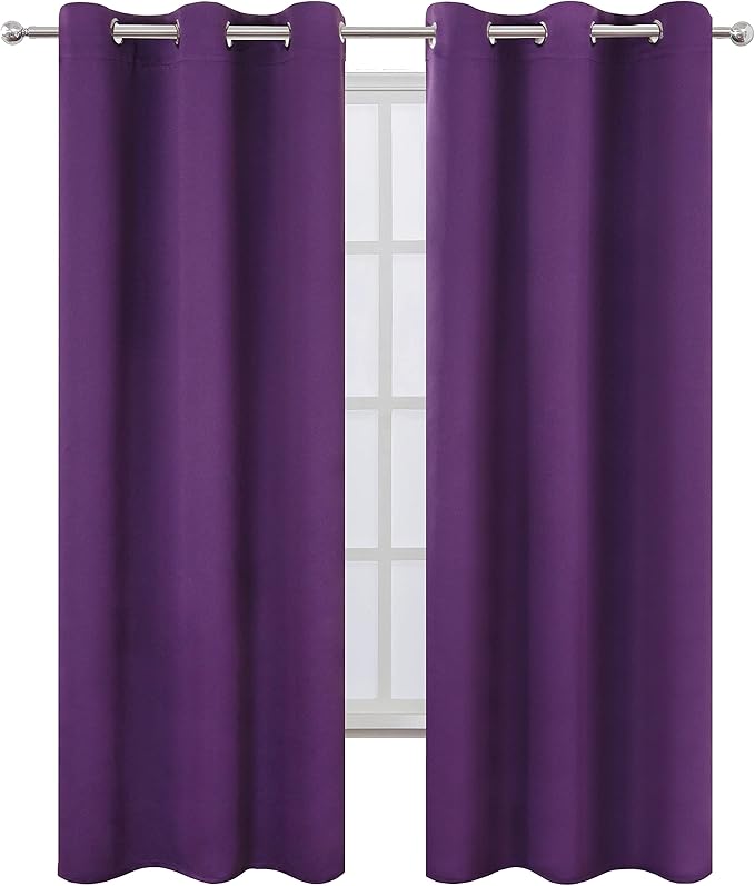 LEMOMO Purple Thermal Blackout Curtains/42 x 95 Inch/Set of 2 Panels Room Darkening Curtains for Bedroom