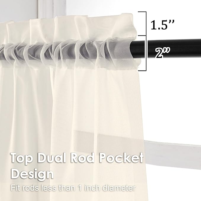 OVZME Cream Sheer Curtains 84 Inches Long 2 Panels - Soft Light Filtering Window Sheer Panels for Living Room/Bedroom, Top Dual Rod Pocket, 1 Pair, Each 42Wx84L Inches