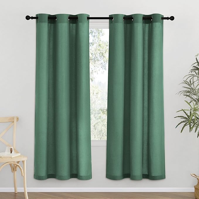 NICETOWN Olive Green Thick Linen Curtains 72" Length, Grommet Privacy Window Treatments Linen Weave with Light Penetration Vertical Drapes for Farmhouse/Home Office, W42 x L72, 2 Panels