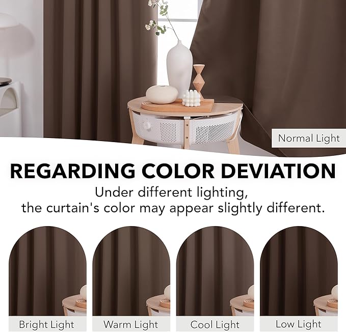 Deconovo Blackout Curtains, Thermal Insulated, W52 x L54 2 Panels, Back Tab, Machine Washable, Room-Darkening Drapes for Bedroom/Living Room Brown