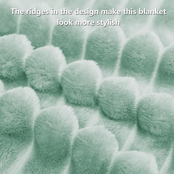 HIMEET Sage Green Ribbed Twin Blanket for Bed - 300GSM Lightweight Soft Fleece Blanket for Women, Blankets Graduation Birthday Gifts, Striped Spring Home School Dorm Decor, Sage Green, 60x80 Inches
