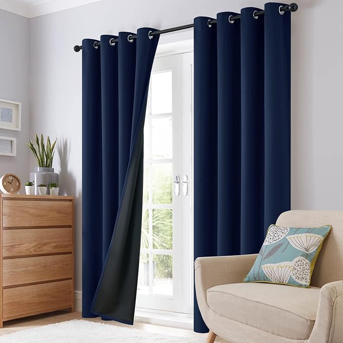 SimpleHome 100% Blackout Curtains for Bedroom,Thermal Insulated Grommet Window Drapes Room Darkening Navy Blue Curtains for Living Room with Black Back,42 x 63 Inch,2 Panels