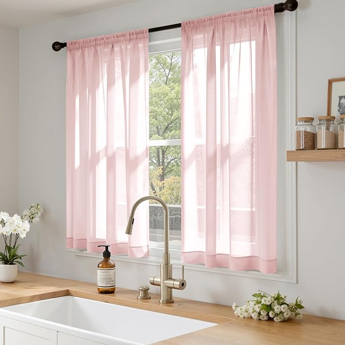MIULEE Blush Pink Sheer Curtains 63 Inches Long, 4 Panels Set, Light Filtering Rod Pocket Voile Drapes for Living Room and Bedroom, Airy Soft Fabric Window Treatments, 42 x 63 Inches