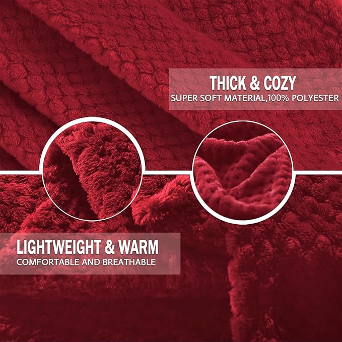 Exclusivo Mezcla Fleece Bed Blanket Twin Size, Super Soft and Warm Blankets for Couch, Sofa and Bed Waffle Textured, Cozy, Fuzzy and Lightweight (Deep Red, 90x66 Inches)