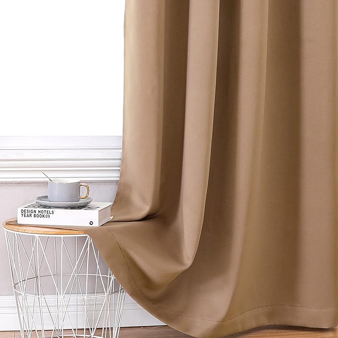 ChrisDowa 100% Blackout Curtains 78 inch Long for Bedroom with Black Liner, 2 Thick Layers Total Blackout Thermal Insulated Grommet Window Curtains 2 Panels Set (Cappuccino, 42 x 78 Inch)