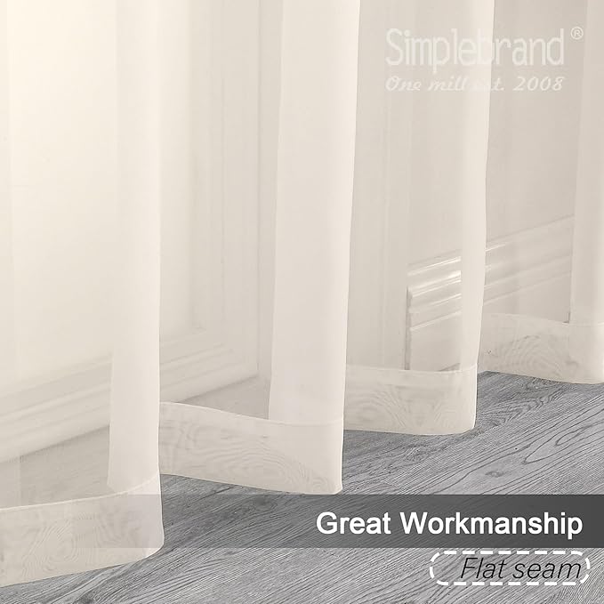 Simplebrand Cream Sheer Curtains 84 Inches Long 2 Panels, Light Filtering Rod Pocket Solid Color Window Sheer Curtain Panels, Elegant Curtains & Drapes for Living Room, Bedroom (Cream, 42" W x 84" L)