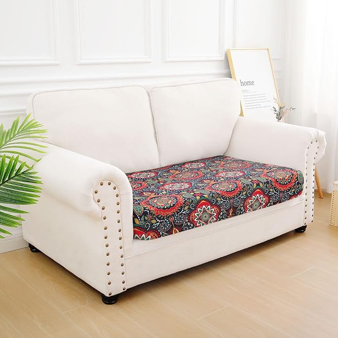 hyha Printed Couch Cushion Covers, Floral Cushion Covers, Magic Sofa Covers Washable, Stretch Couch Covers for 2 Cushion, Pattern Sofa Slipcovers(Medium, Mandala Floral)