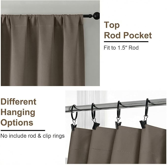 Simplebrand Blackout Extra 10ft Curtains for Patio 120 Inches Long 2 Panels Set, Solid Thermal Insulated Energy Saving Rod Pocket Window Treatment Curtains Blackout Drapes, 50" Wx120 L, Latte