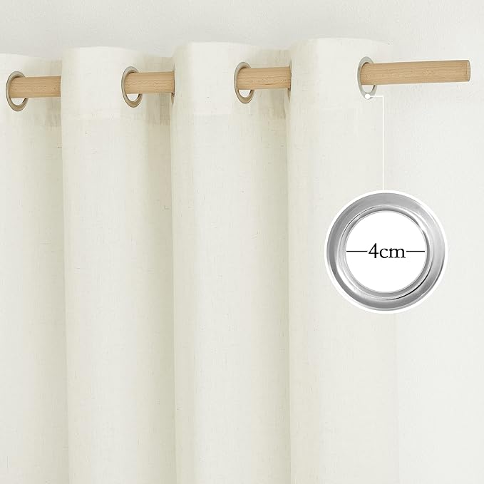 NICETOWN Flax Linen Blend Curtains for Bedroom, Vintage Grommet Top Semi Sheer Curtain Drapes Privacy Assured Window Treatment Light Reducing for Living Room, Off White, W55 x L63, Set of 2