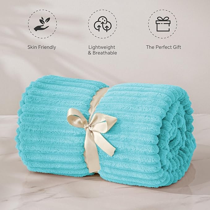 BEDELITE Fleece Throw Blanket for Couch – 3D Ribbed Jacquard Soft and Warm Decorative Fuzzy Blanket – Cozy, Fluffy, Plush Lightweight Light Blue Throw Blankets for Bed, Sofa, 50x60 inches