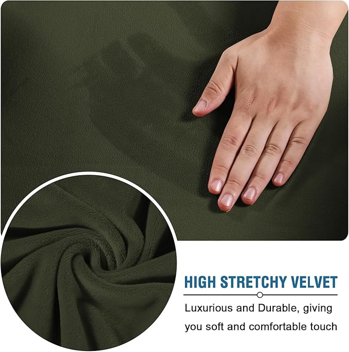 H.VERSAILTEX Real Velvet Plush 3 Piece Stretch Sofa Covers Couch Covers for 2 Cushion Couch Loveseat Covers Width Up to 72 Inch Feature Thick Soft Stay in Place (Medium Sofa, Olive)