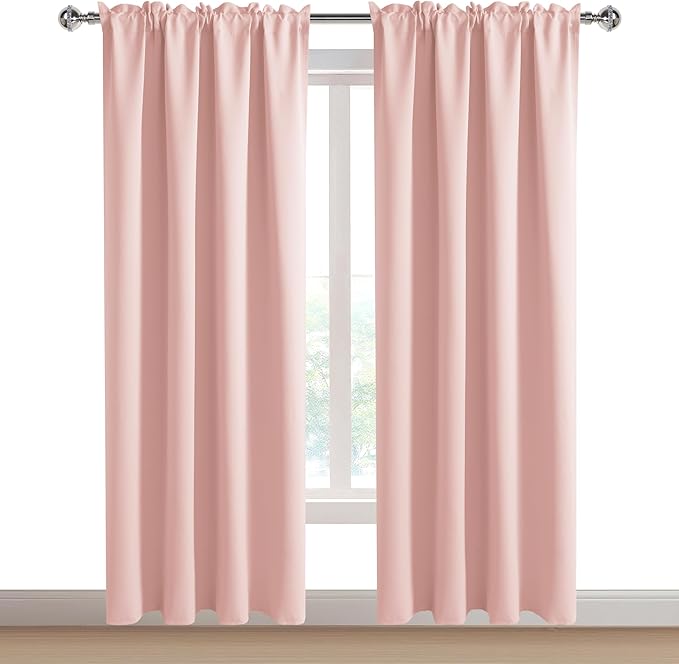 DWCN Blackout Curtains – Thermal Insulated, Energy Saving & Noise Reducing Bedroom and Living Room Curtains, Blush Pink, W 42x L 84 Inch, Set of 2 Rod Pocket Curtain Panels