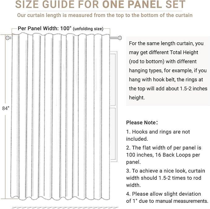 100% Blackout Shield Linen Blackout Curtains for Bedroom 90 Inches Long, Back Tab/Rod Pocket Living Room Drapes, Thermal Insulated Blackout Curtains 1 Panel Set, 100" W x 90" L, Black