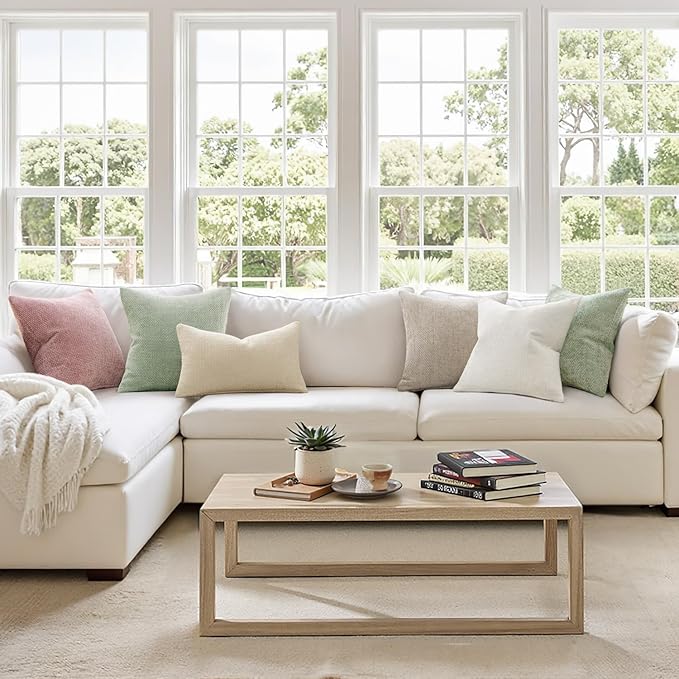 MIULEE Pack of 2 Couch Throw Pillow Covers 20x20 Inch Neutral Cream Modern Boho Accent Decorative Pillow Covers Soft Chenille Farmhouse Cushion Covers for Home Decor Bed Sofa Living Room