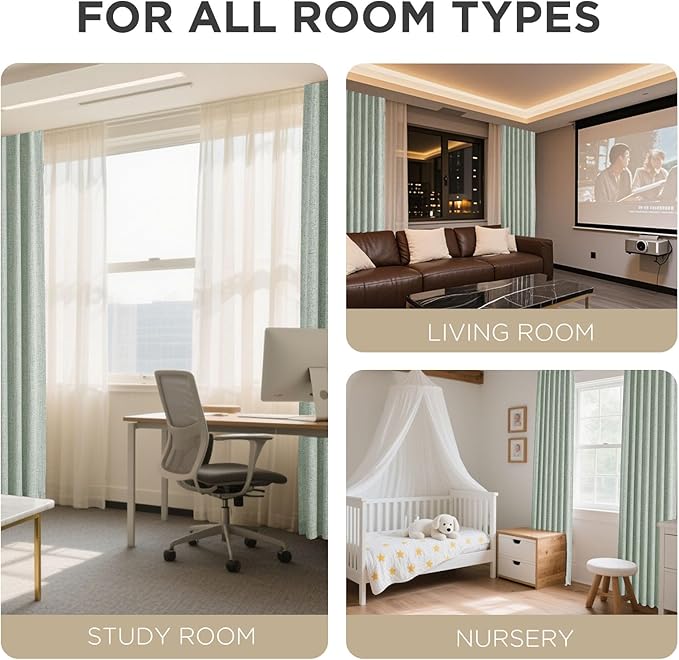 Joydeco Blackout Curtains for Bedroom - 100% Light Blocking 2 Panels Sage Green Drapes 37" W x 63" L, Thermal Insulated Room Darkening Curtains, Linen Textured for Living Room, Rod Pocket & Back Tabs