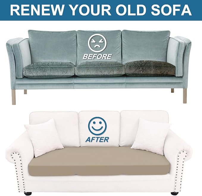 Smiry Printed Couch Cushion Covers, Stretch Soft Couch Covers for Sofa, Washable Non-Slip Sofa Slipcover Furniture Protector for Indoor and Outdoor (3 Pack, Taupe)